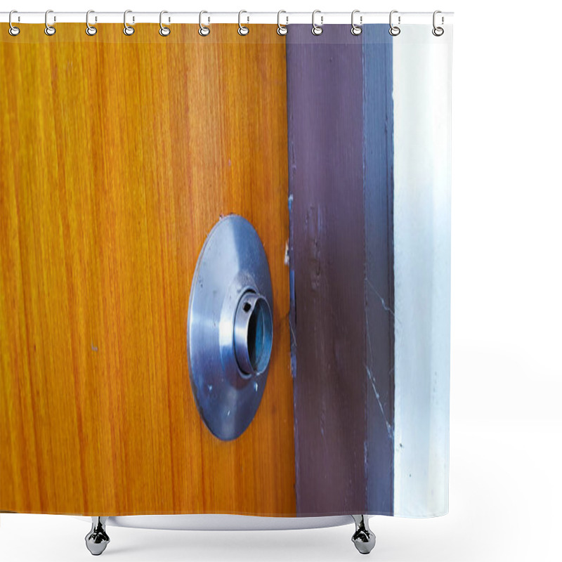 Personality  A Shining Knob Of The Wooden Door Is Broken In A School Building Shower Curtains