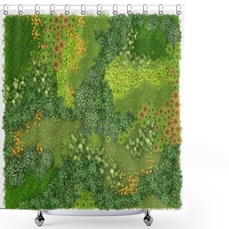 Personality  Vertical Garden Background And Texture. Green Wall Or Flowerbed Isolated On White Background.Top View. 3D Visualization Shower Curtains