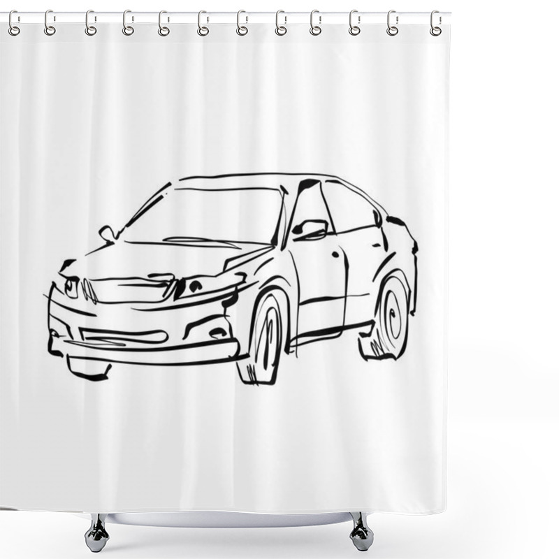 Personality  Monochrome Hand Drawn Car On White Background, Black And White I Shower Curtains