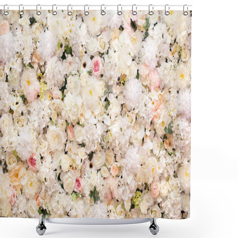 Personality  Floral Background. Mix Flowers, Pink And White Peonies, Roses, Hydrangea Floral Background Shower Curtains