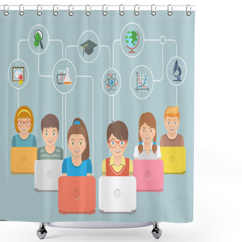 Personality  Online Education Kids Flat Conceptual Illustration Shower Curtains