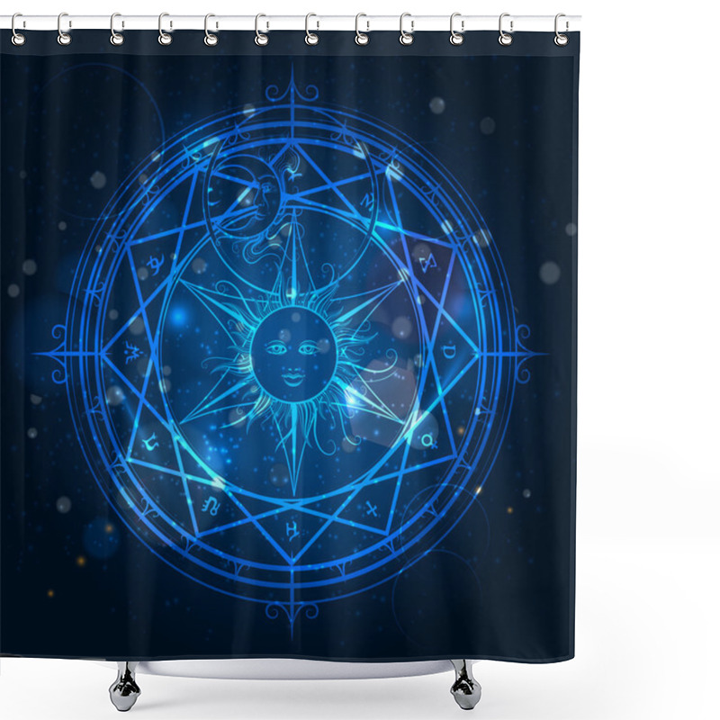 Personality  Alchemy Magic Circle On Blue Background Shower Curtains