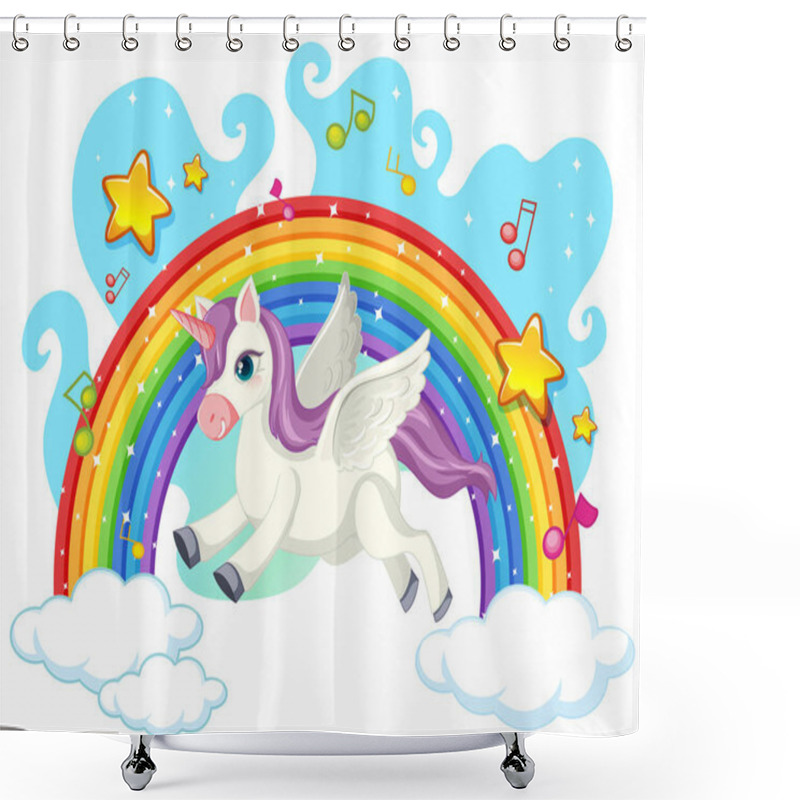 Personality  Cute Unicorn On The Sky Illustration Shower Curtains