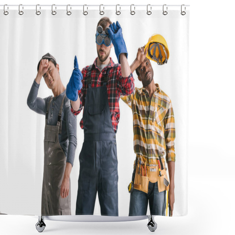 Personality  Group Of Multiethnic Construction Workers Shower Curtains