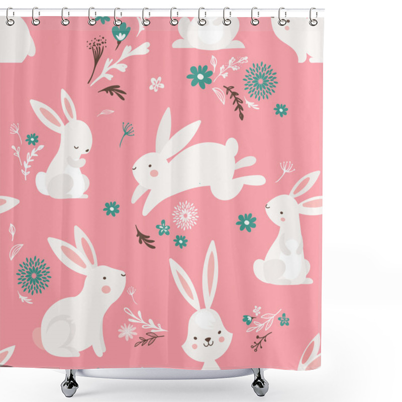 Personality  Easter Seamless Pattern Design With Bunnies Shower Curtains