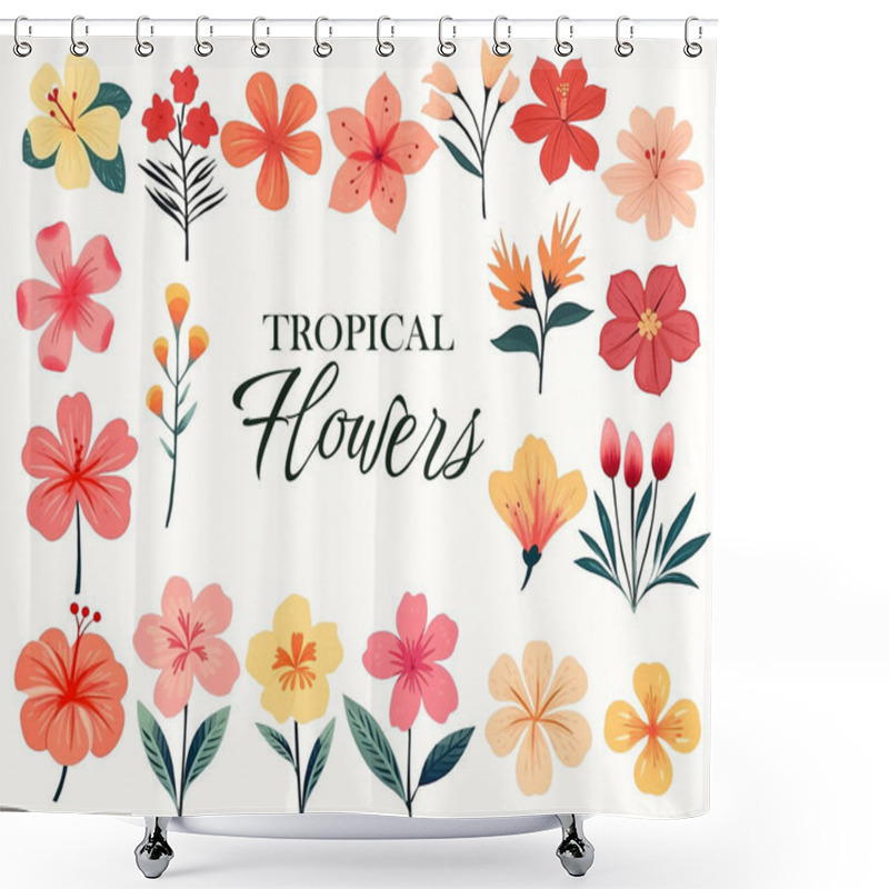 Personality  Tropical Vector Flowers. Floral Illustration. Set Of Exotic Flowers And Leaves. Tropical Collection Shower Curtains