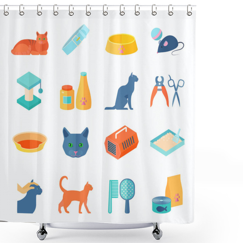 Personality  Healthy Indoor Cat Flat Icons Set Shower Curtains