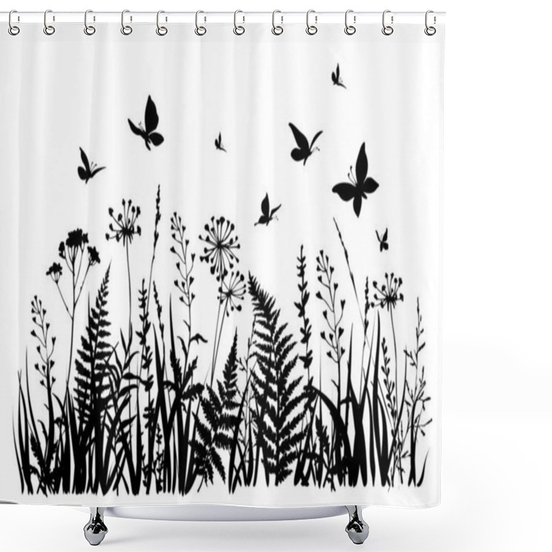 Personality  Part Of Floral Field. Wildflowers. Meadow Herbs And Butterflies. Shower Curtains