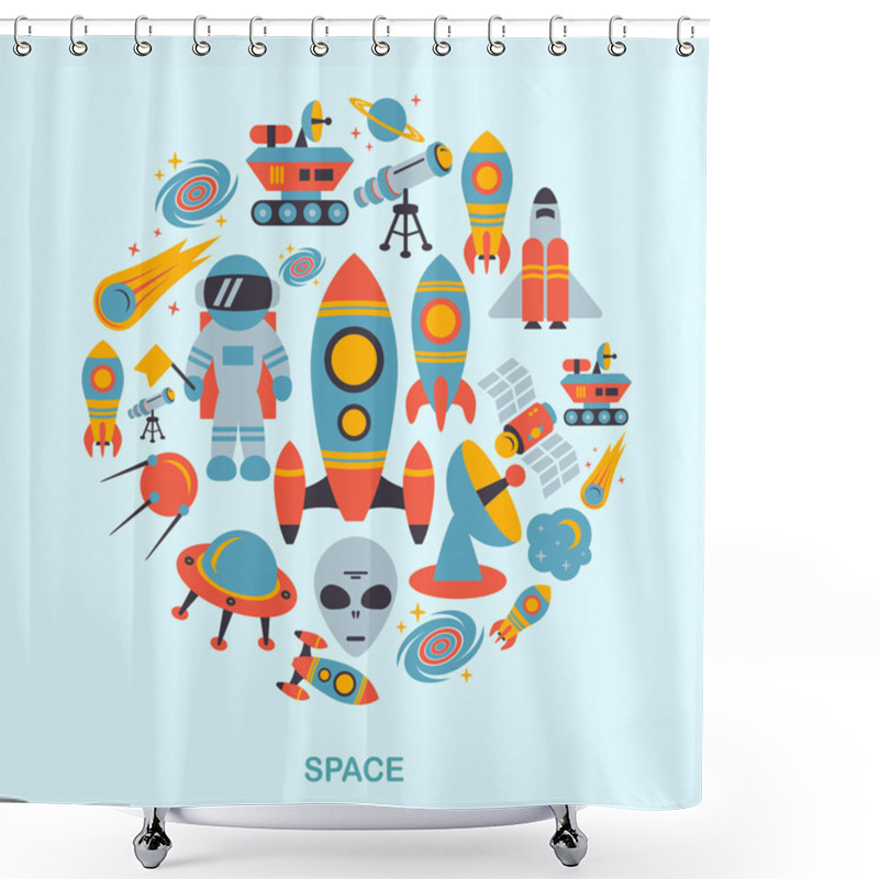 Personality  Space Icons Flat Shower Curtains