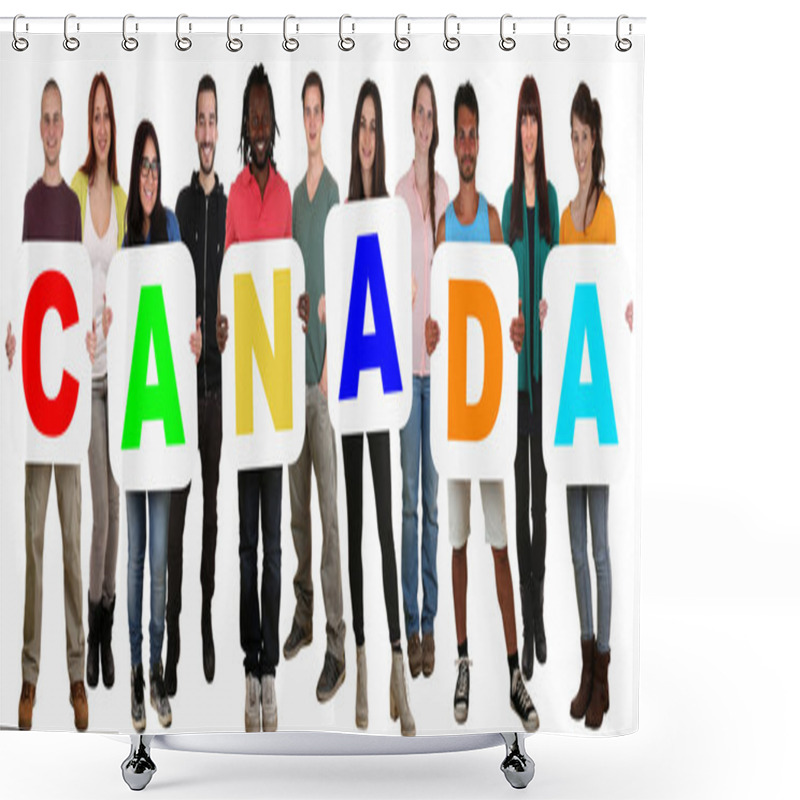 Personality  Group Of Young Multi Ethnic People Holding Word Canada Shower Curtains