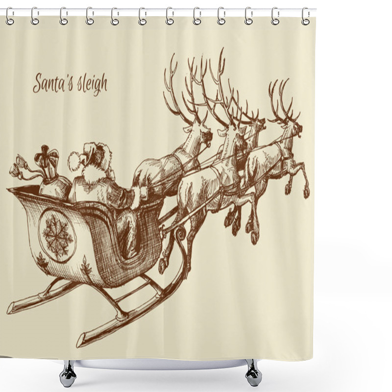 Personality  Santa Claus Reindeer Sleigh Sketch  Shower Curtains