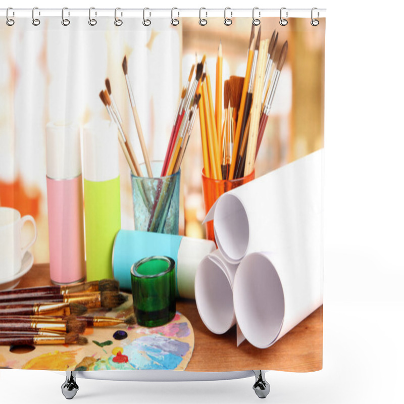 Personality  Artistic Equipment: Paint, Brushes And Art Palette Shower Curtains