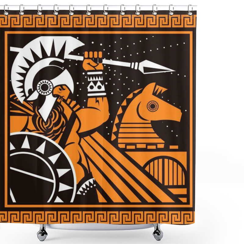 Personality  Orange And Black Figures Pottery Amphora Painting Of Troy War With Achilles Fighting Shower Curtains