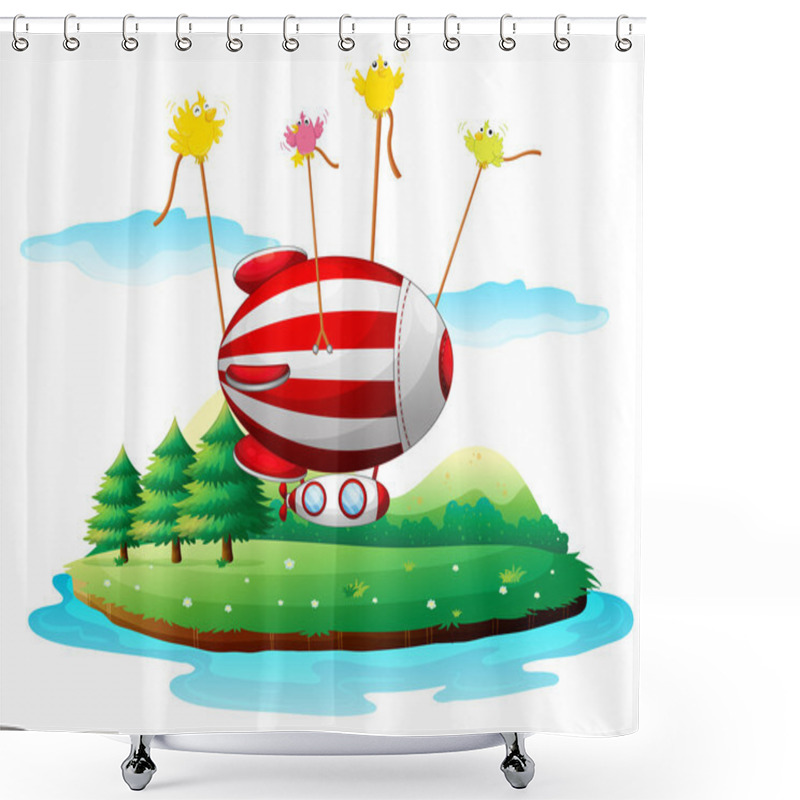 Personality  An Airship Above An Island Shower Curtains