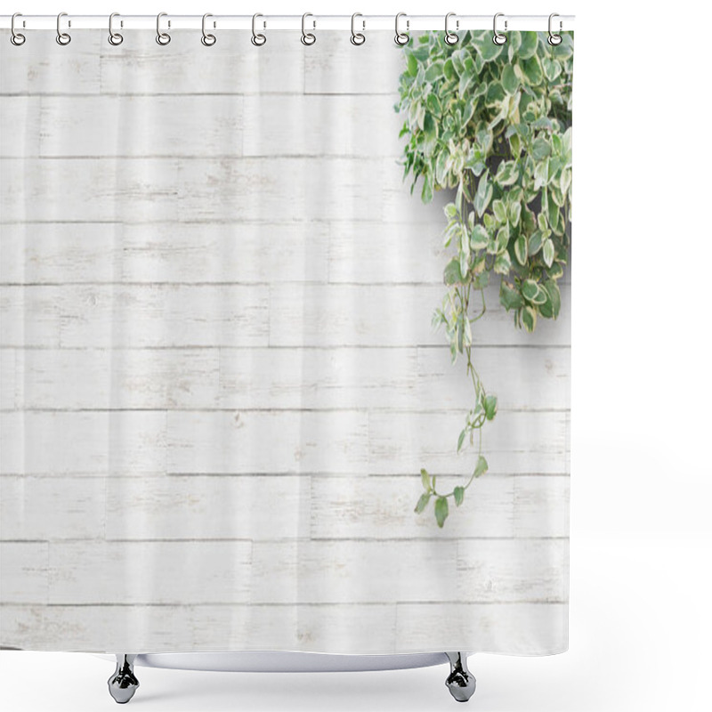 Personality  White Background Planks And Houseplants Shower Curtains