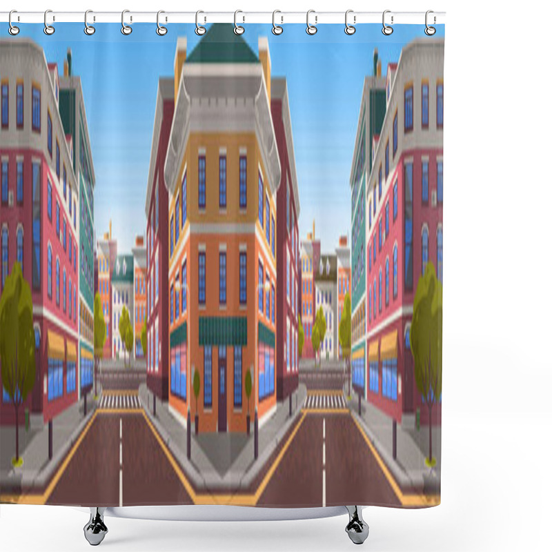 Personality  City Street With Buildings And Zebra Crossings Shower Curtains