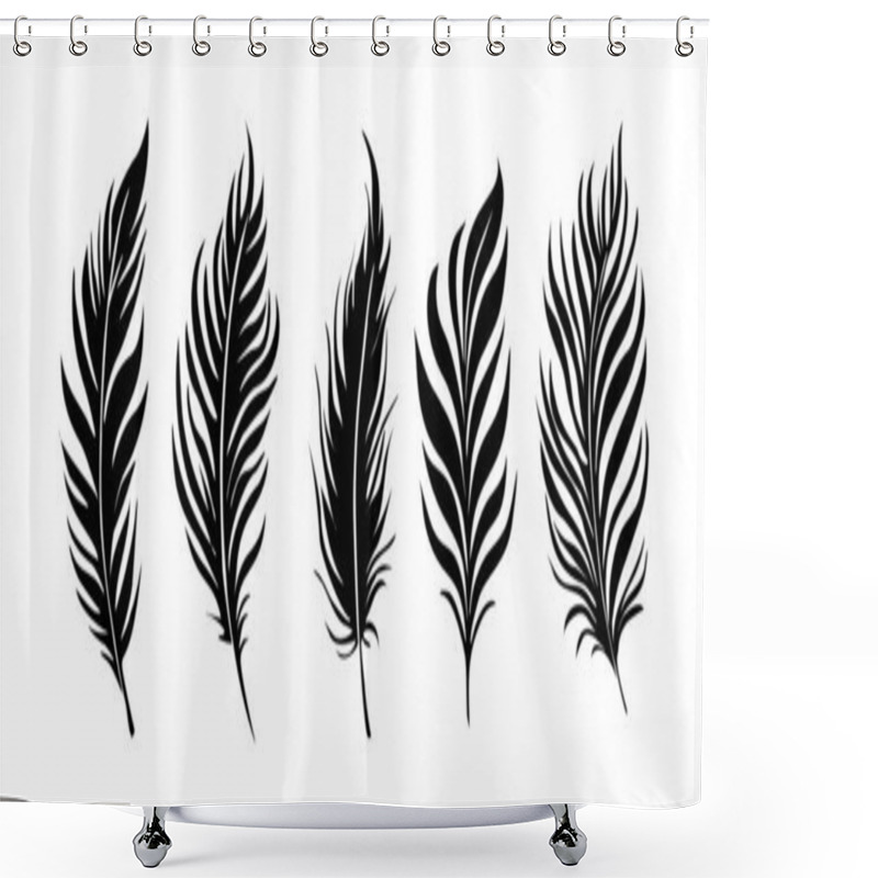 Personality  Bird Feathers Vector Silhouettes Illustration. Black Icons, Logo, Symbol Isolated On White Background. Quill Pen For Ink Drawing, Calligraphy Art. Bird Feathers For Writing. Retro Tools Shower Curtains