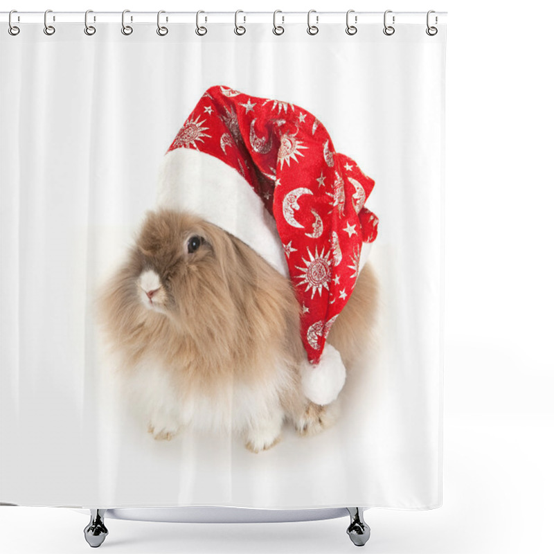 Personality  Lionhead Rabbit In The New Year Hat. Shower Curtains