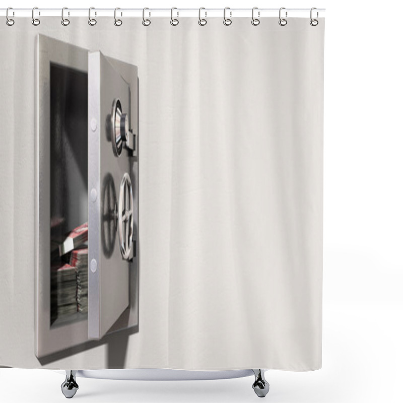 Personality  Open Safe On Wall With British Pounds Shower Curtains