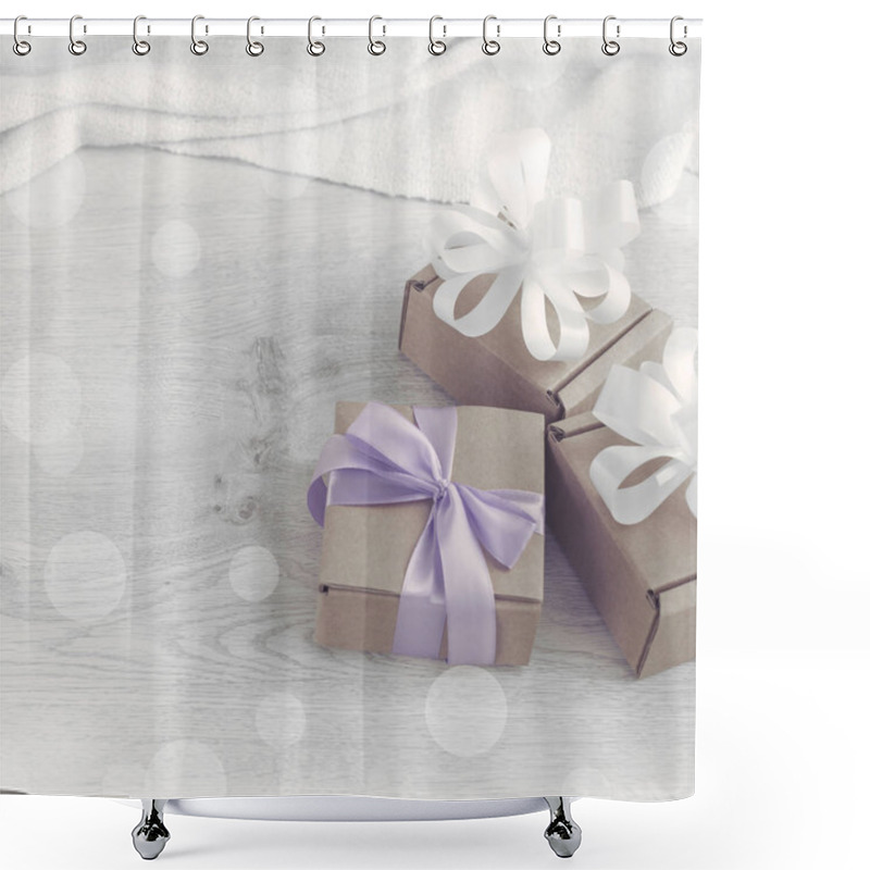 Personality  Decorative Composition In Retro Style Set Of Boxes With Gifts. Shower Curtains