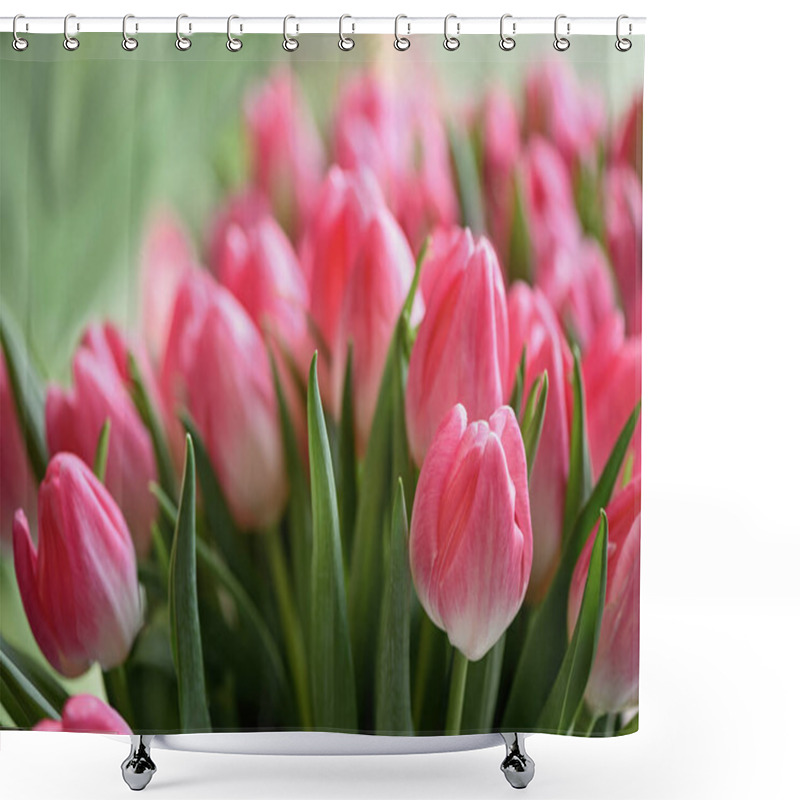 Personality  Lots Of Blooming Tulips. Flowers Background. Shower Curtains