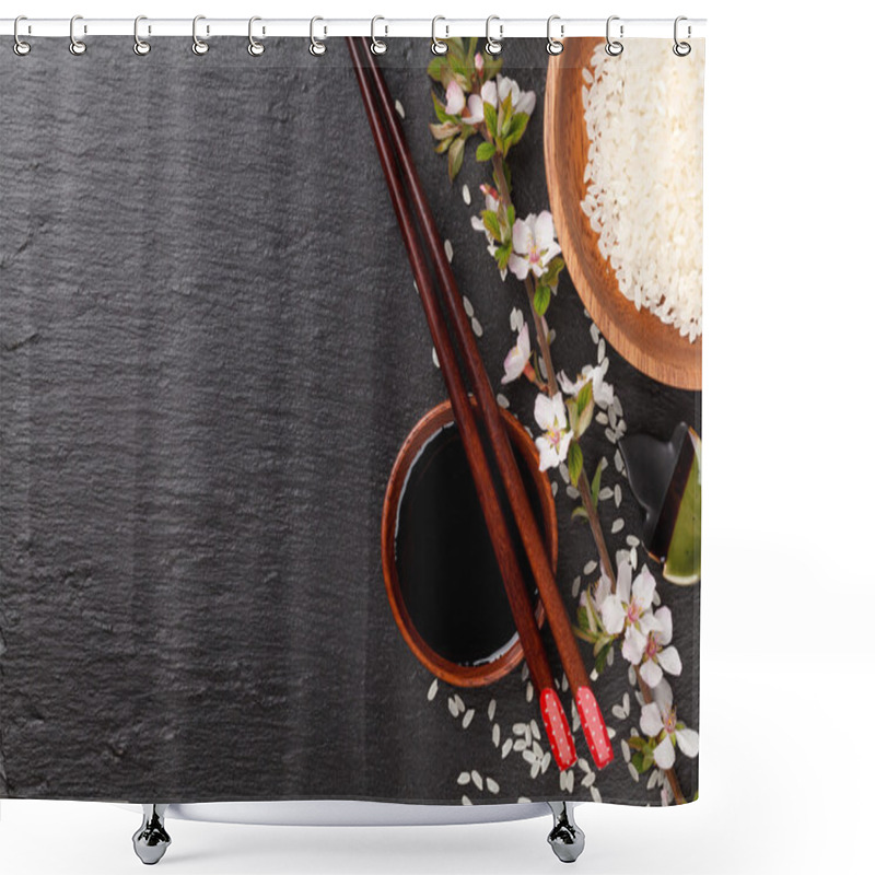 Personality  Sushi Chopsticks, Soy Sauce And Rice Shower Curtains