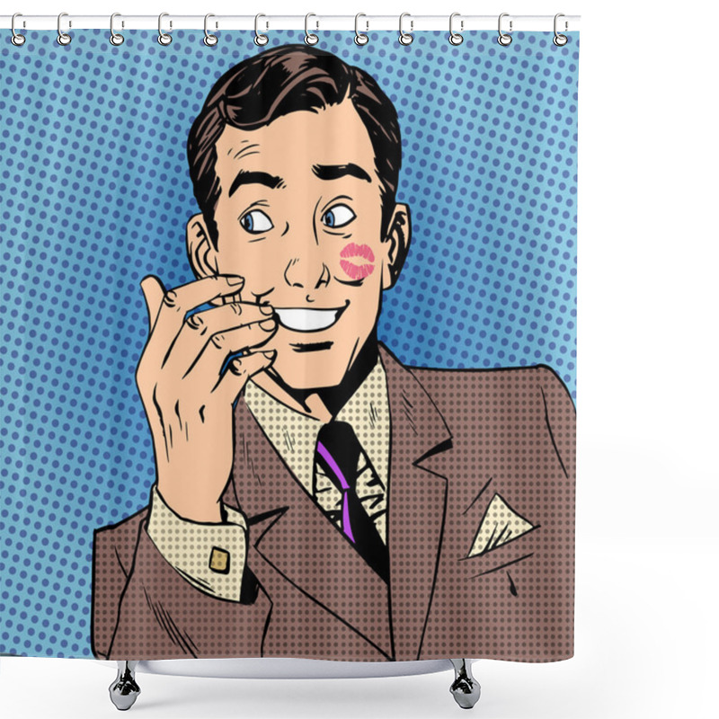 Personality  Playboy Man Kiss Face Red Lipstick Style Art Pop Retro Shower Curtains