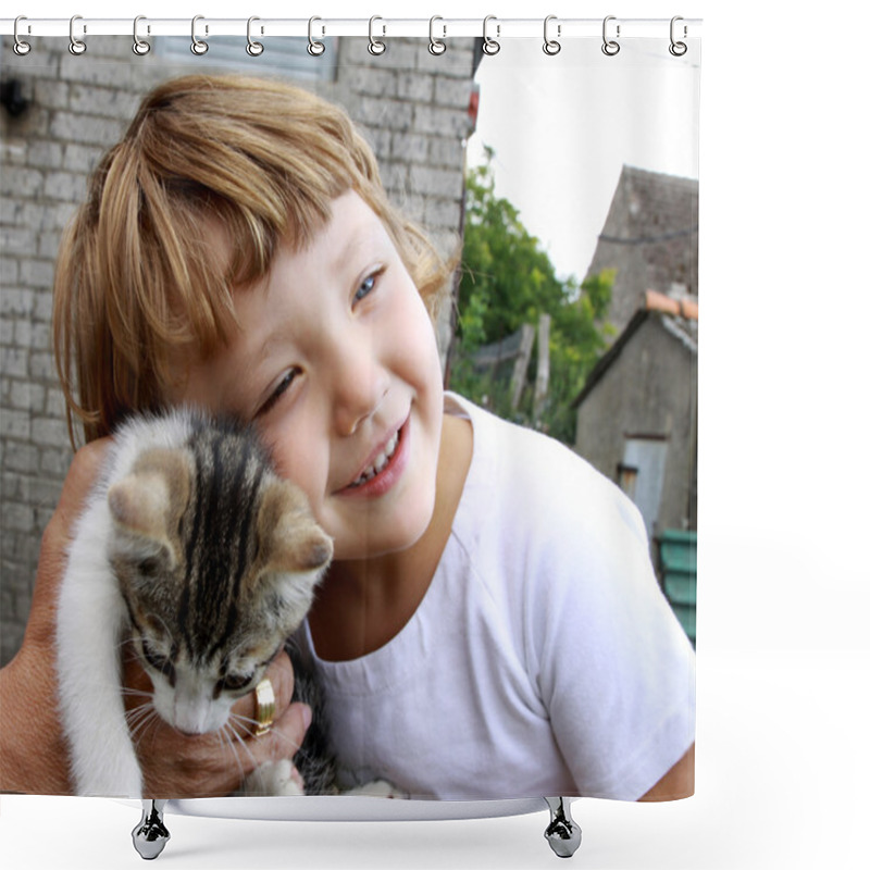 Personality  Girl Hugs The Cat Shower Curtains