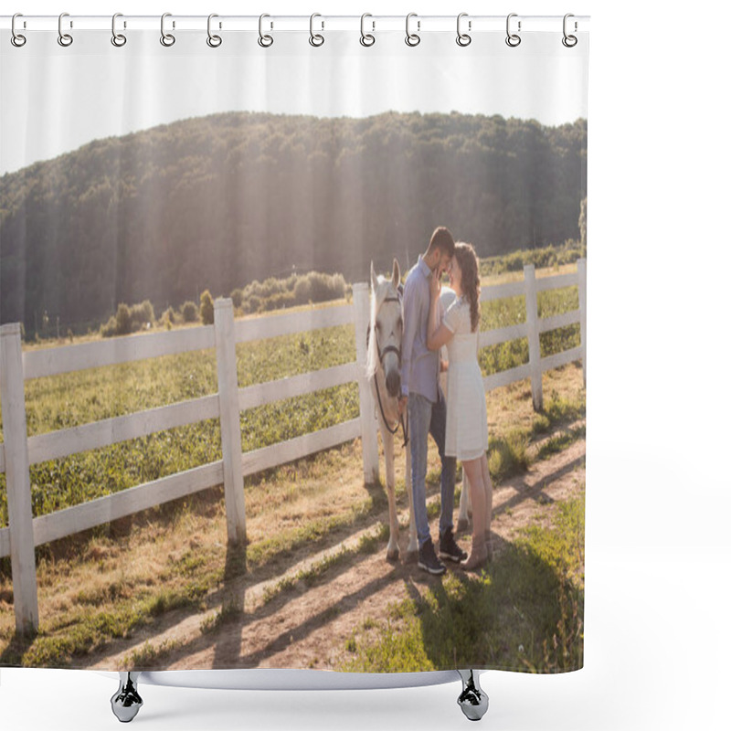 Personality  Couple Walk At The Ranch During Summer Day Shower Curtains