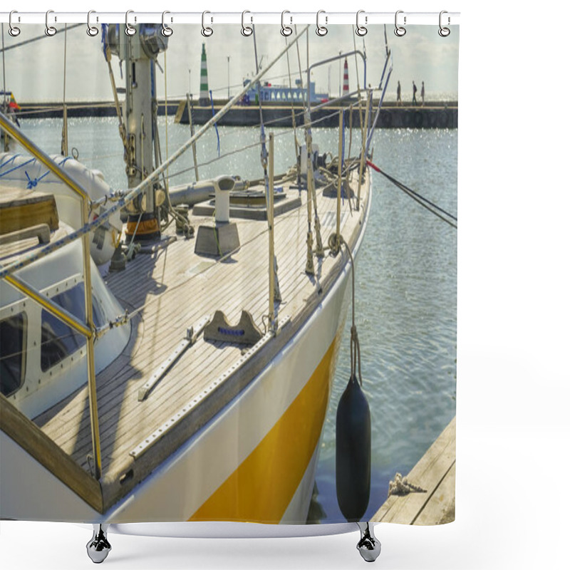 Personality  Yacht In Port With Wooden Deck. Travel Shower Curtains