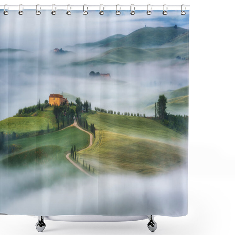 Personality  Amazing Scenery Of Idyllic Countryside With Rolling Hills Veiled Shower Curtains