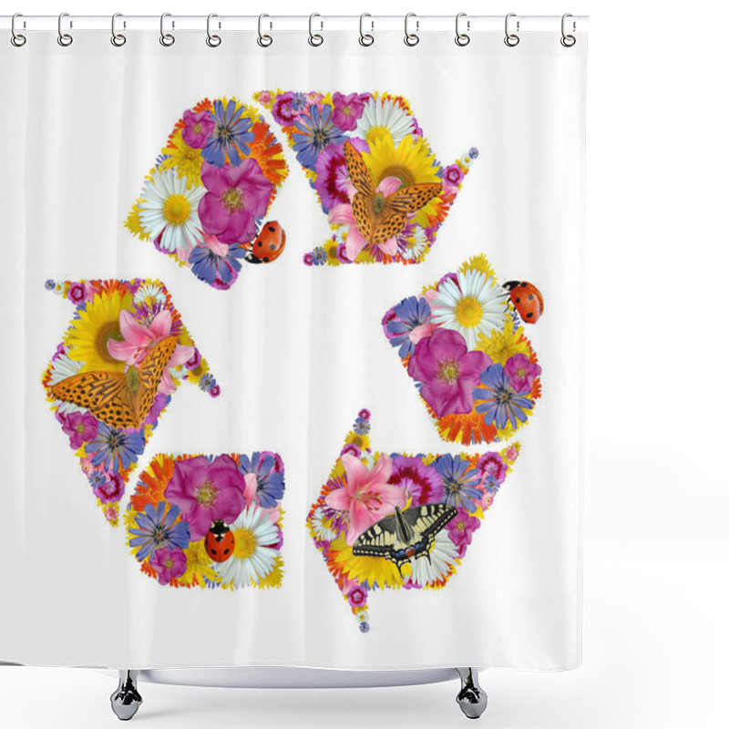 Personality  Recycling Symbol Of Flowers, Butterflies And Ladybug Shower Curtains