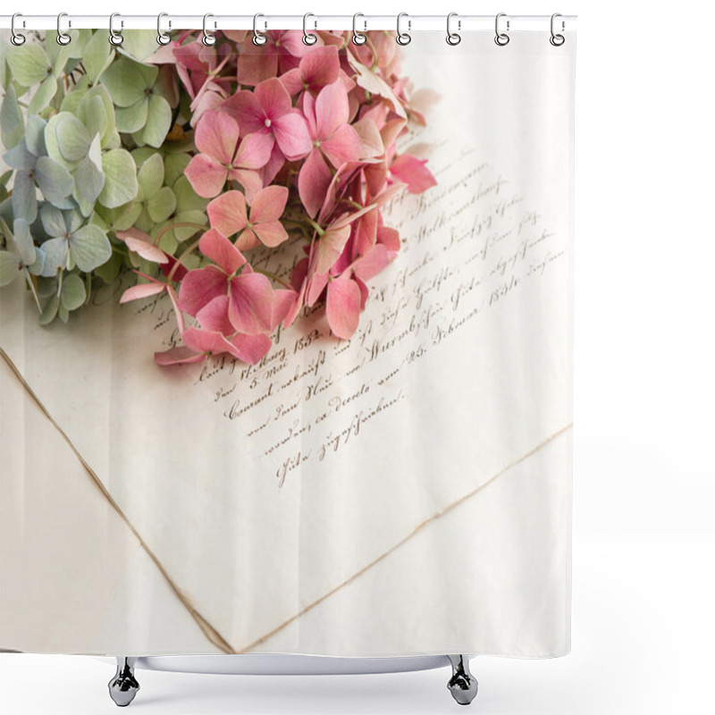 Personality  Old Love Letters And Garden Flowers Hydrangea Shower Curtains