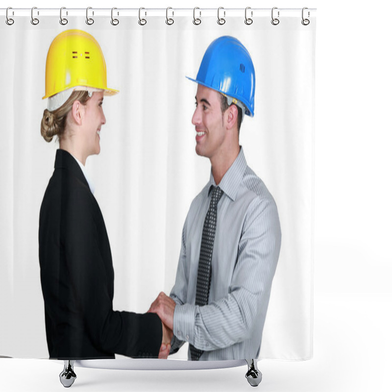 Personality  Architects Shaking Hands Shower Curtains