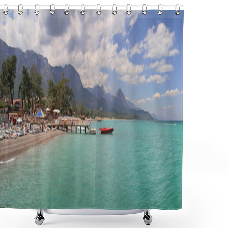 Personality  Panoramic View On Kemer Beach. Shower Curtains