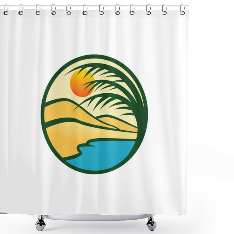 Personality  Oasis Logo Design Vector Illustration. Water In The Middle Of Th Shower Curtains