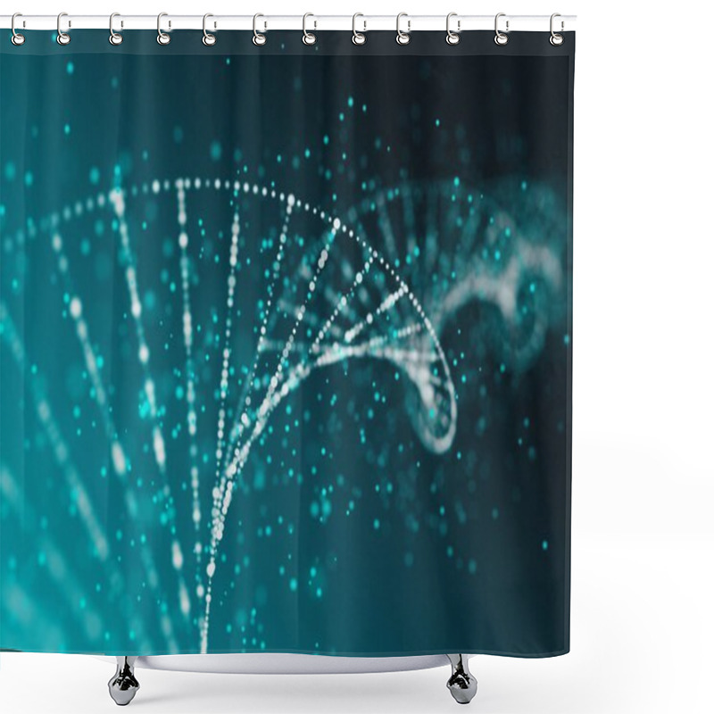 Personality  Abstract Blue DNA Background. Medicine Concept. 3D Rendering  Shower Curtains