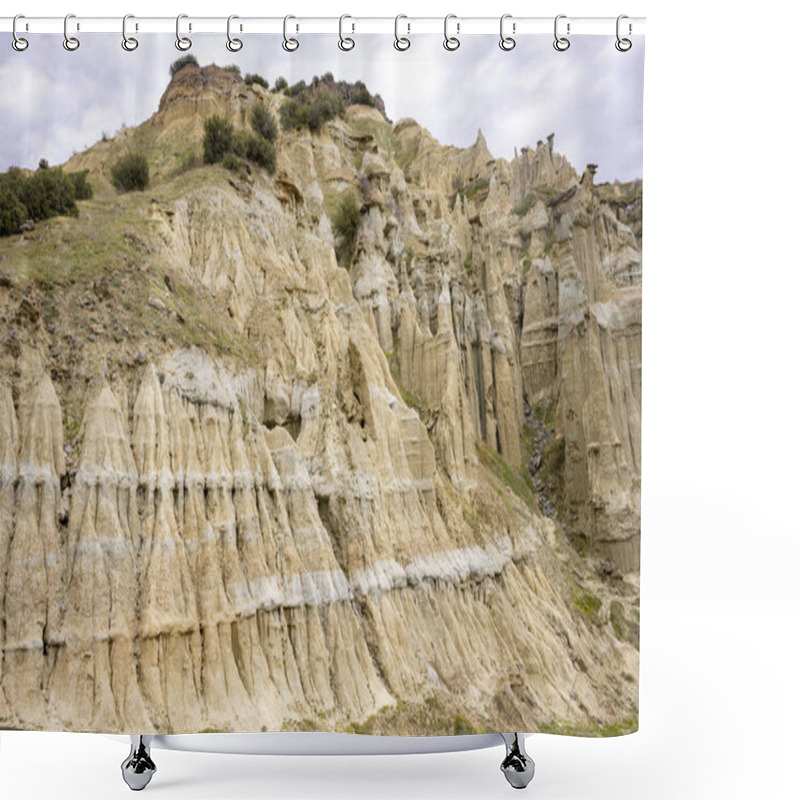 Personality  Kula Fairy Chimneys, Kula Geopark At Location Manisa, Turkey. Kula Volcanic Geopark, Also Known As Kuladoccia (Kuladokya). Shower Curtains