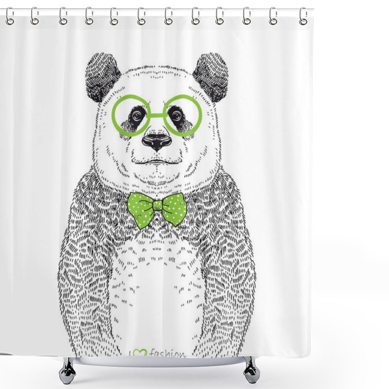 Personality  Hand Drawn Illustration Of Panda Hipster Shower Curtains