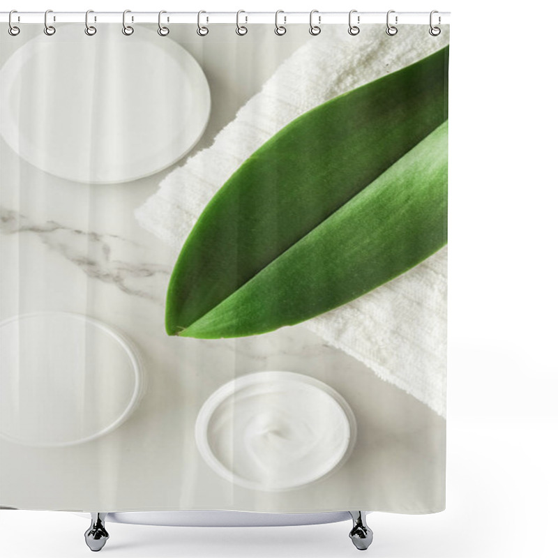 Personality  Anti-age Cream Products On Marble, Flatlay - Skincare And Body Care, Luxury Spa And Clean Cosmetic Concept. Beauty Of An Organic Spa Experience Shower Curtains