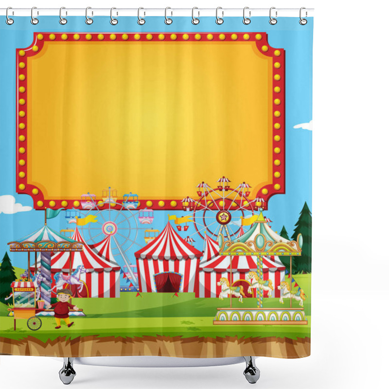 Personality  Circus Scene With Sign Template In The Sky Illustration Shower Curtains