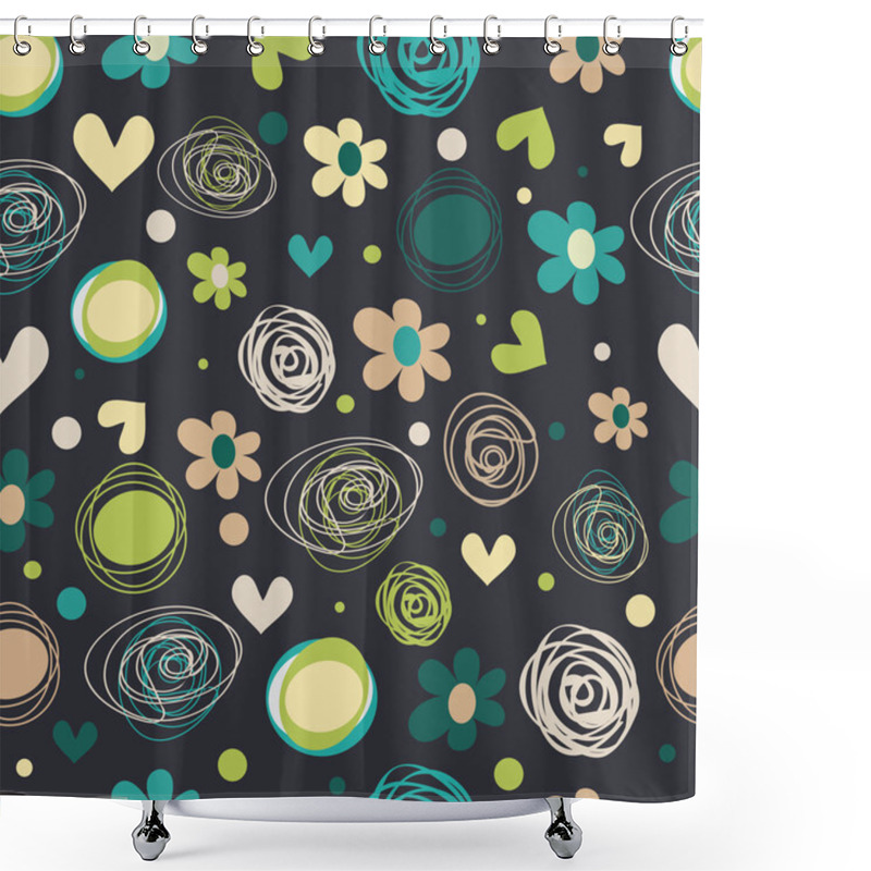 Personality  Flowers And Hearts Seamless Pattern. Shower Curtains