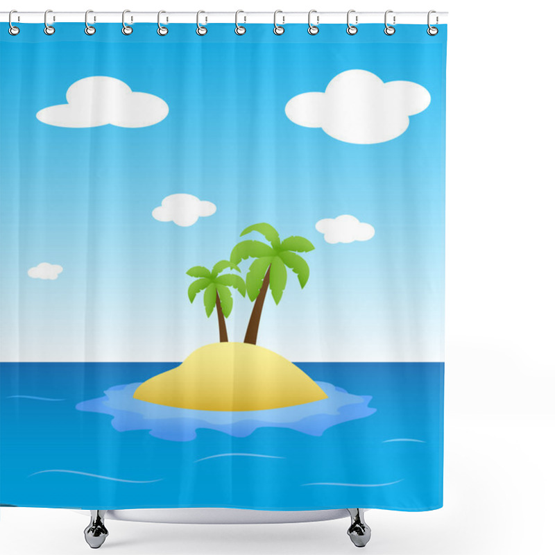 Personality  Illustration Of Island In The Middle Of Ocean With Two Palm Trees Shower Curtains