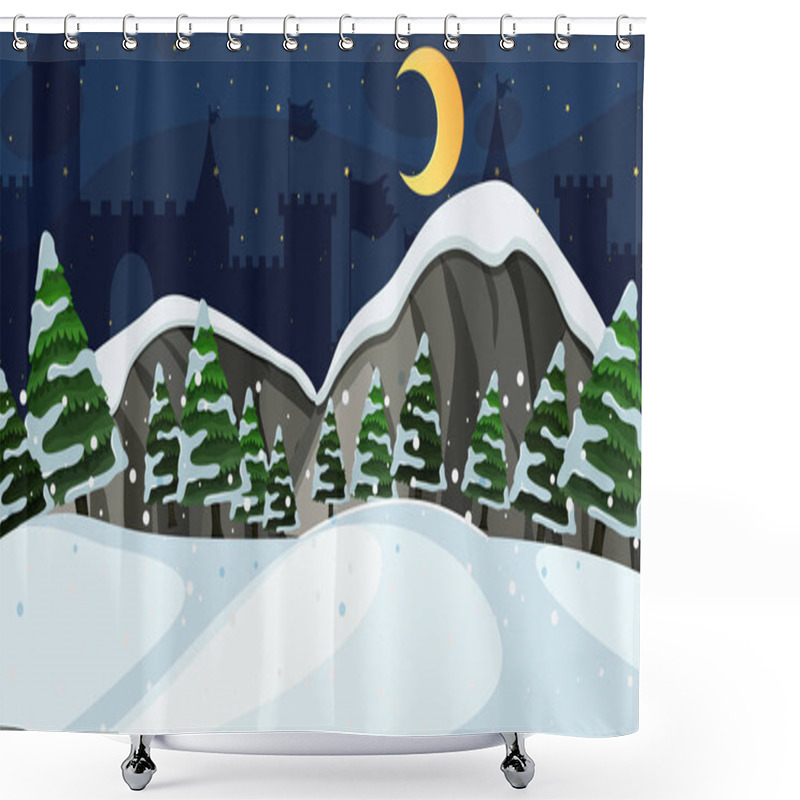 Personality  Background Design Of Landscape With Snow Field At Night Shower Curtains