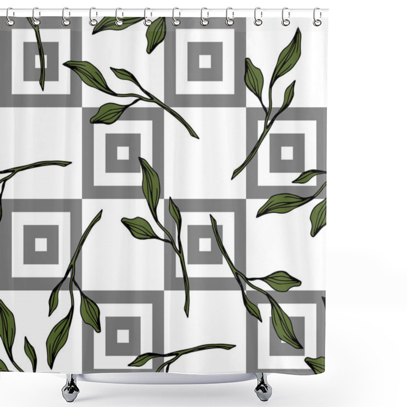 Personality  Vector. Green Leaves Botanical Garden Floral Foliage. Engraved Ink Art. Seamless Pattern On White Background. Fabric Wallpaper Print Texture. Shower Curtains