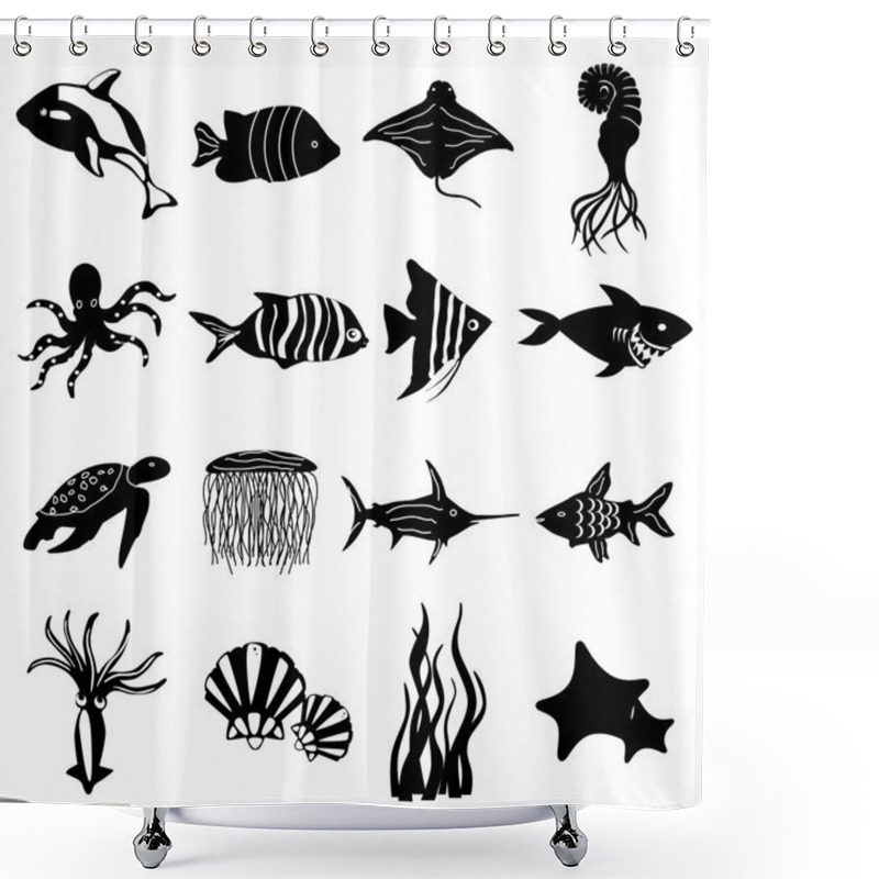 Personality  Sea Creatures Icons Set Shower Curtains