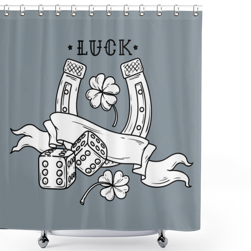 Personality  Horseshoe With Dice, Shamrock Clover. Luck Tattoo Shower Curtains