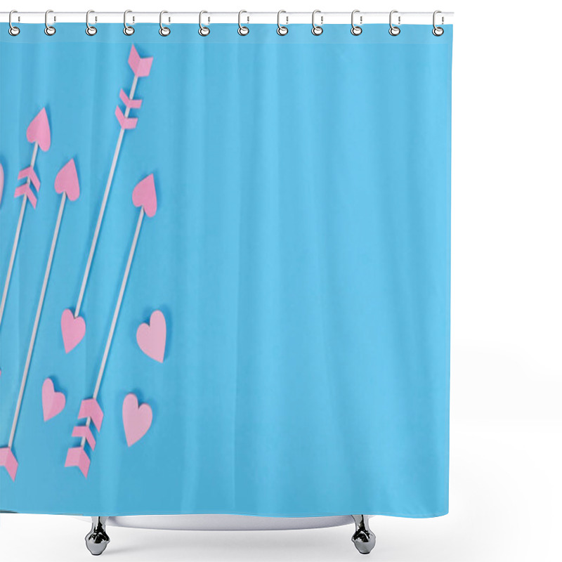 Personality  Pink Cupid's Arrows With Heart Shaped Tips On Blue Background With Copy Space Shower Curtains