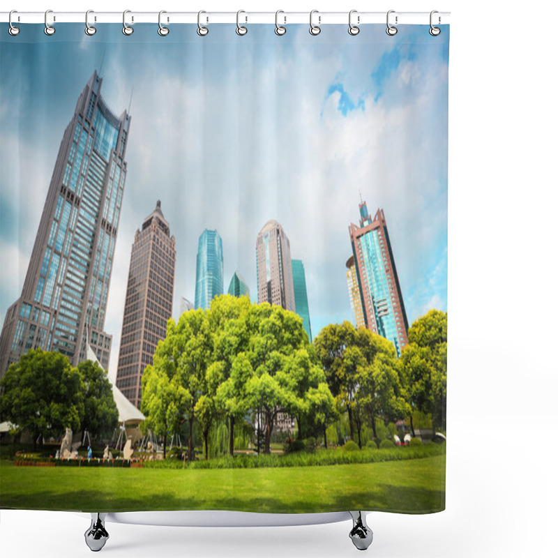 Personality  City Greenbelt With Modern Buildings Shower Curtains