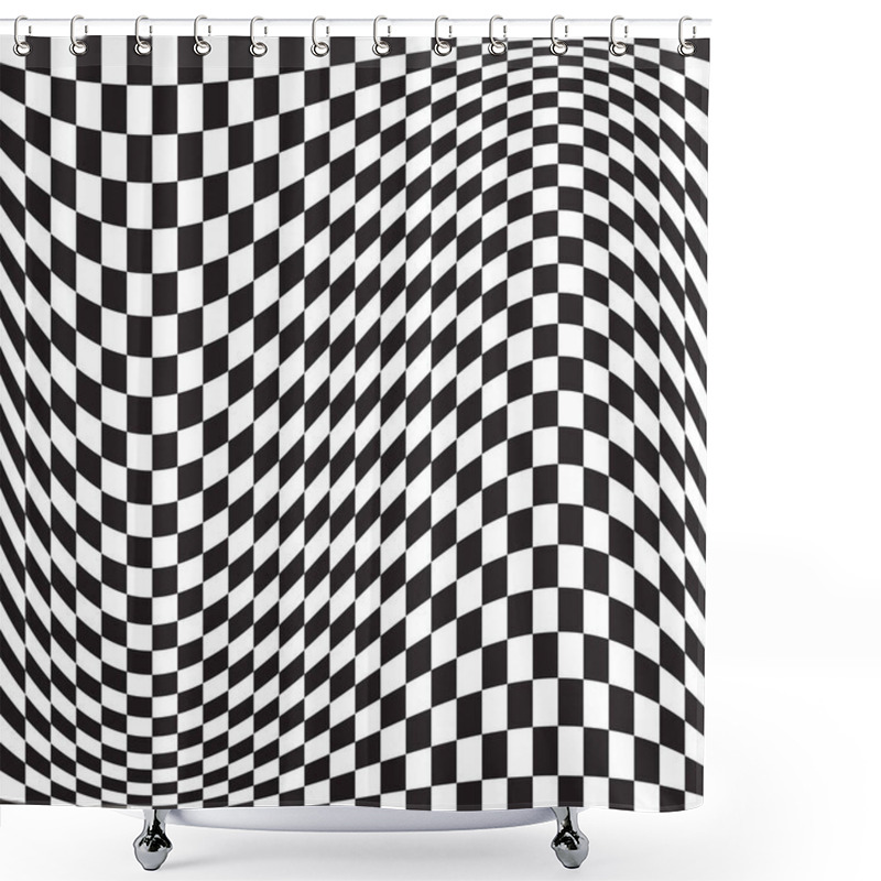 Personality  Wavy, Waving Version Checkered, Chequered, Chessboard Surface With Distortion, Deformation Effect. Distort, Deform Squares Background, Pattern.  Shower Curtains